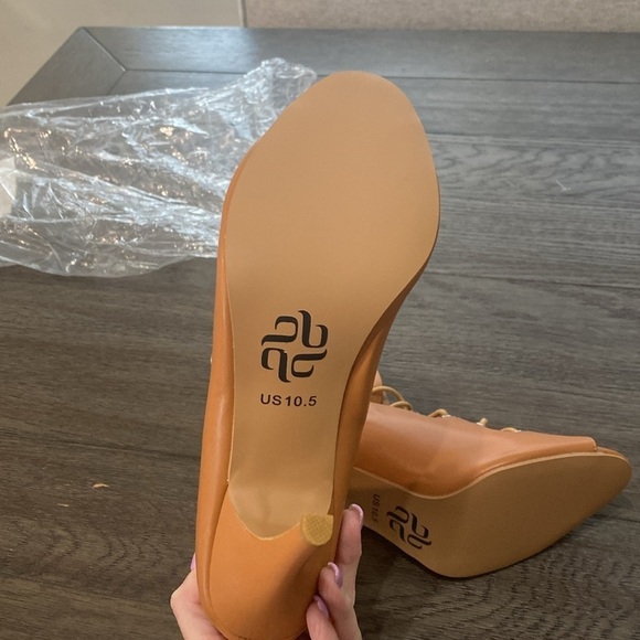 NWT BURJU Sofiya Nude Open Toe Lace Up Ankle Boots | Size 10.5 - Picture 5 of 9